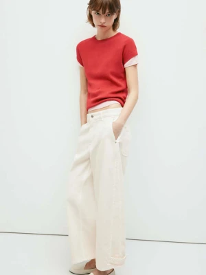 Jeansy balloon regular waist kremowy / écru - Kobieta - MANGO beżowy