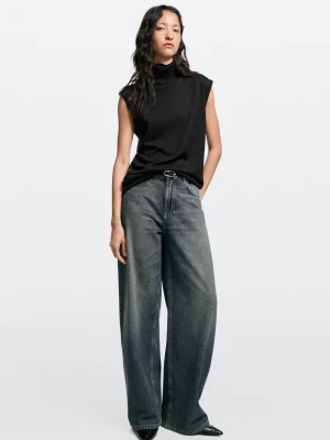 Jeansy Barrel Fit Relaxed Z Wysokim Stanem - Ciemnoniebieski - Massimo Dutti - Female