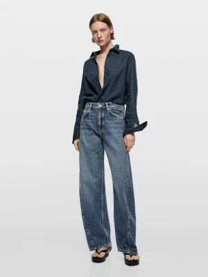 Jeansy Barrel Fit - Średni Niebieski - - Massimo Dutti - Kobieta