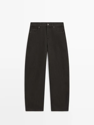 Jeansy Barrel Fit – Średni Stan, Zamsz - Brązowy - Massimo Dutti - Female