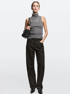 Jeansy Barrel Fit – Średni Stan, Zamsz - Brązowy - Massimo Dutti - Female