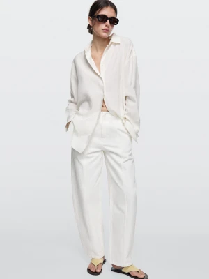 Jeansy Barrel Fit Z Przeszyciami - Biały Złamany - - Massimo Dutti - Kobieta