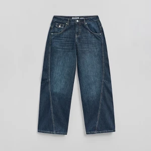 Jeansy barrel fit z przeszyciami granatowe House