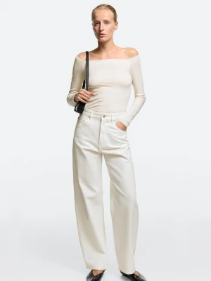 Jeansy Barrel Fit Z Wysokim Stanem - Biały Złamany - Massimo Dutti - Female