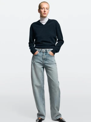 Jeansy Barrel Fit Ze Średnim Stanem - Jasnoniebieski - Massimo Dutti - Female