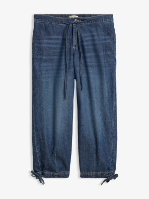Jeansy barrel, mid waist, cropped BonPrix niebieski