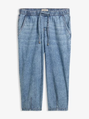 Jeansy barrel, mid waist, cropped BonPrix niebieski