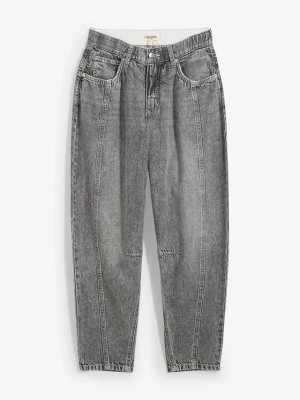 Jeansy barrel, mid waist, cropped BonPrix szary