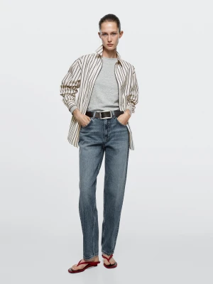 Jeansy Barrel O Kroju Relax Fit Z Wysokim Stanem - Średni Niebieski - - Massimo Dutti - Kobieta