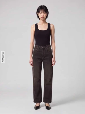 Jeansy barrel z mieszanka bawełny model 'OHIO' MAC Ciemnobrązowy