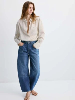 Jeansy barrel z wysokim stanem ciemnoniebieski - Kobieta - - MANGO