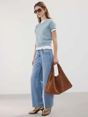 Jeansy barrel z wysokim stanem średni niebieski - Kobieta - - MANGO