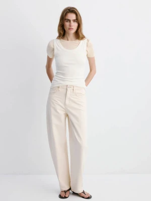 Jeansy barrel z wysokim stanem złamana biel - Kobieta - - MANGO