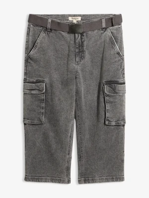Jeansy bojówki 3 / 4 ze stretchem i paskiem, relaxed fit BonPrix szary