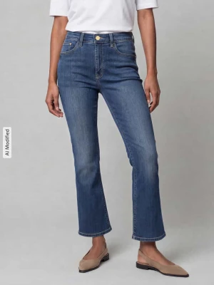 Jeansy bootcut z mieszanka bawełny w długość 7 / 8 MAC Ciemnoniebieski