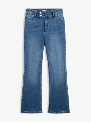 Jeansy bootcut z wysokim stanem BonPrix niebieski