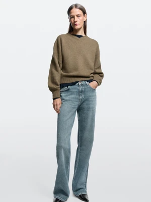 Jeansy Bootcut Z Wysokim Stanem - Średni Niebieski - Massimo Dutti - Female