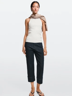 Jeansy Capri Z Wywiniętymi Nogawkami - Ciemnoniebieski - Massimo Dutti - Female