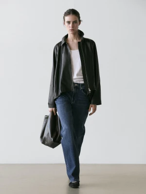 Jeansy Comfort O Prostym Kroju Z Wysokim Stanem - Średni Niebieski - - Massimo Dutti - Kobieta