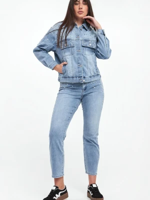 Jeansy damskie z kryształkami JOSEPH RIBKOFF