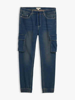 Jeansy dresowe z kieszeniami cargo, slim fit, straight, z gumką w talii BonPrix niebieski