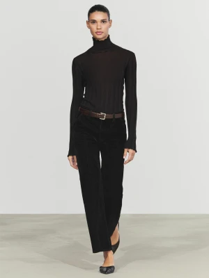 Jeansy Dzwony Cropped Ze Średnim Stanem, Flokowany Zamsz - Czarny - Massimo Dutti - Female
