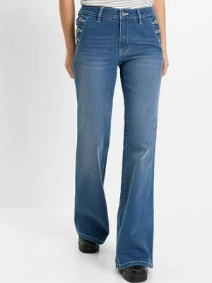 Jeansy dzwony, mid waist, bawełna organiczna bonprix