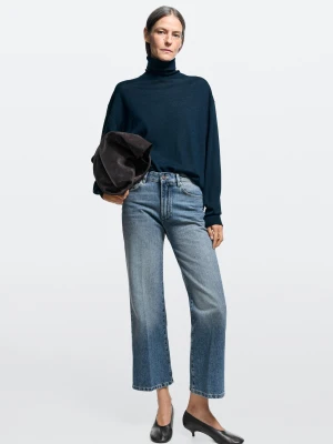 Jeansy Dzwony O Średnim Stanie I Długości Cropped - Średni Niebieski - Massimo Dutti - Female