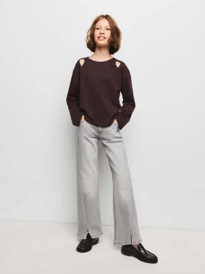 Jeansy flare z przeszyciami szary denim - Dzieci - MANGO KIDS