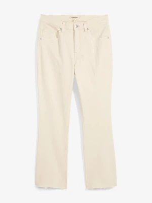 Jeansy flared, high waist, cropped BonPrix beżowy