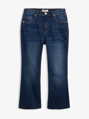 Jeansy flared, high waist, cropped BonPrix niebieski