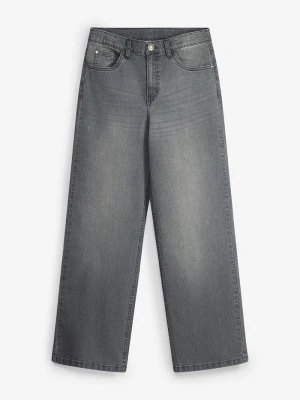 Jeansy loose fit, regulowany pas, straight BonPrix szary