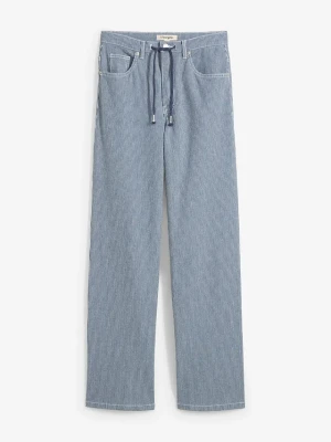 Jeansy loose, straight, high waist, w paski BonPrix niebieski