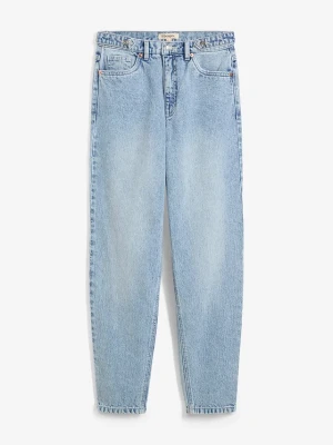 Jeansy mom, high waist, cropped BonPrix niebieski