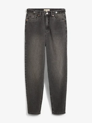 Jeansy mom, high waist, cropped BonPrix szary