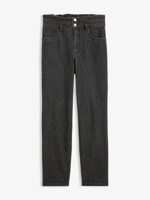 Jeansy mom, high waist, wygodny pas BonPrix szary