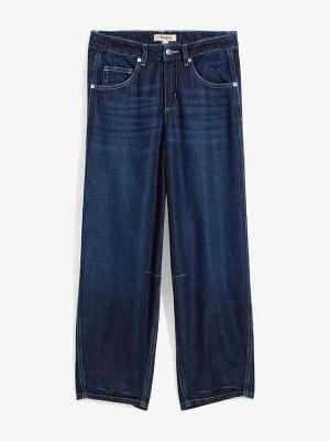 Jeansy o kroju balonowym, średni stan, super soft, cropped BonPrix niebieski