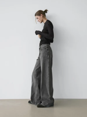 Jeansy O Kroju Barrel Fit Z Wysokim Stanem - Brudnoszary - - Massimo Dutti - Kobieta