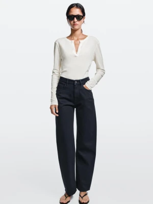 Jeansy O Kroju Barrel Fit Z Wysokim Stanem - Granatowy - Massimo Dutti - Female