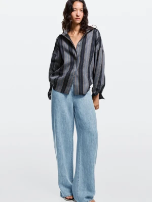 Jeansy O Kroju Barrel Fit Z Wysokim Stanem Ze 100% Lnu - Jasnoniebieski - Massimo Dutti - Female