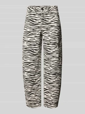Jeansy o kroju barrel fit ze zwierzęcym nadrukiem model 'Mari Clear Zebra' OPUS PANTS