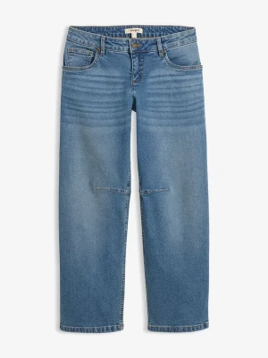 Jeansy o kroju barrel, mid waist BonPrix niebieski