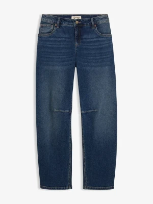 Jeansy o kroju barrel, mid waist BonPrix niebieski