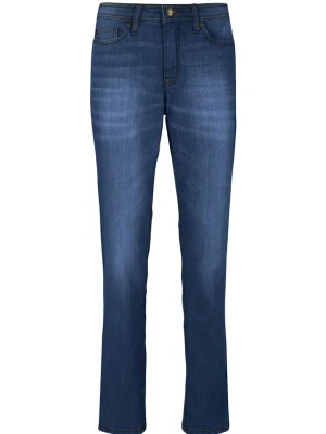 Jeansy o kroju mom, mid waist, z wygodnym stretchem BonPrix niebieski