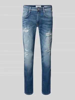 Jeansy o kroju slim fit z efektem znoszenia model 'Anbass' Replay Ciemnoniebieski