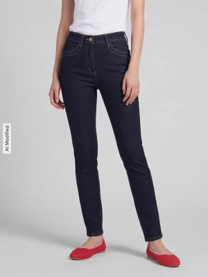 jeansy o kroju slim fit z mieszanka bawełny model 'Be loved' TONI Ciemnoniebieski