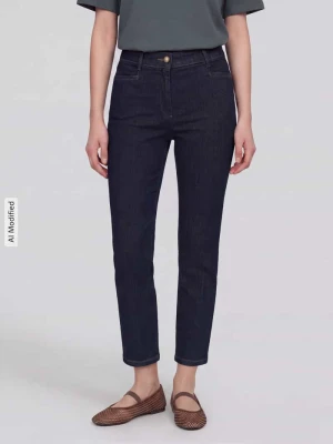 jeansy o kroju slim fit z mieszanki bawełny model 'Jenny Smart' TONI Ciemnoniebieski