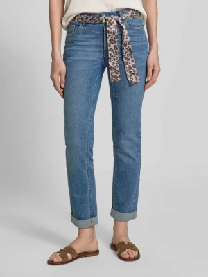 Jeansy o kroju slim fit z wiązanym paskiem i dołem z zakładką Zero