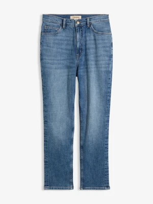 Jeansy o kroju slim, high waist, cropped BonPrix niebieski