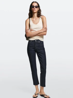 Jeansy O Kroju Slim W Stylu Cropped Ze Średnim Stanem - Ciemnoniebieski - Massimo Dutti - Female